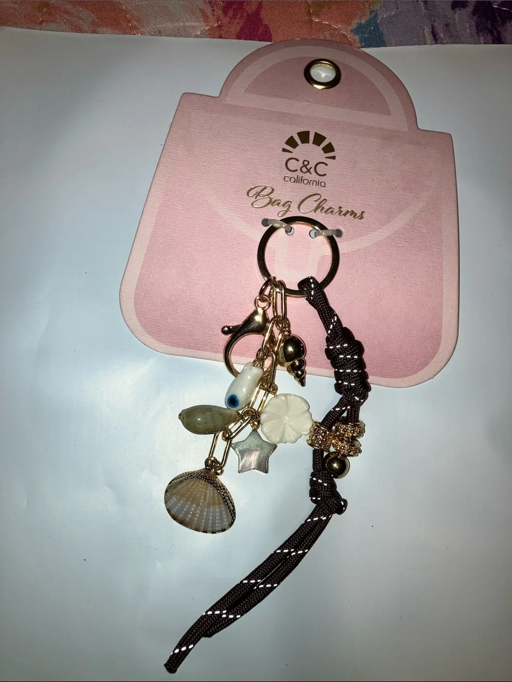 C&C California Bag Charm Keychain Shells Fish Charms with Gold Accents